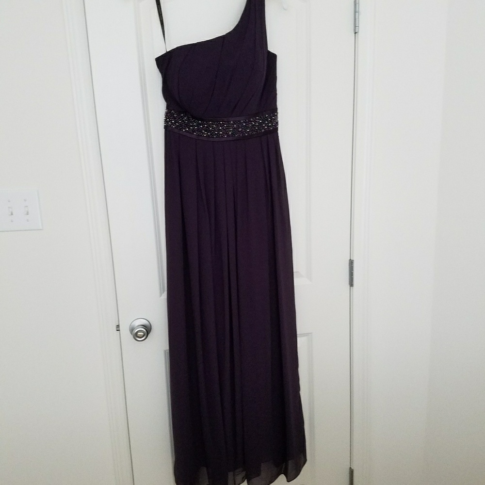 Bill Levkoff Plum Purple One Shoulder Gown